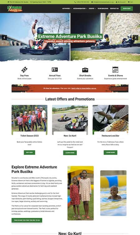 Extreme Adventure Park Uganda - WordPress design and development
